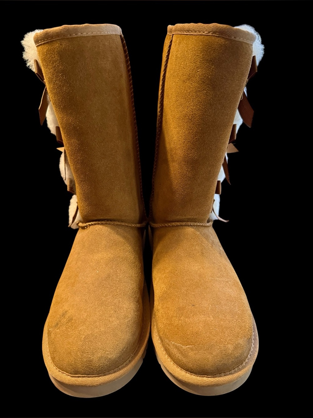 Koolaburra by UGG Victoria Tall Boots Womens 7 Chestnut Suede Fur Bow